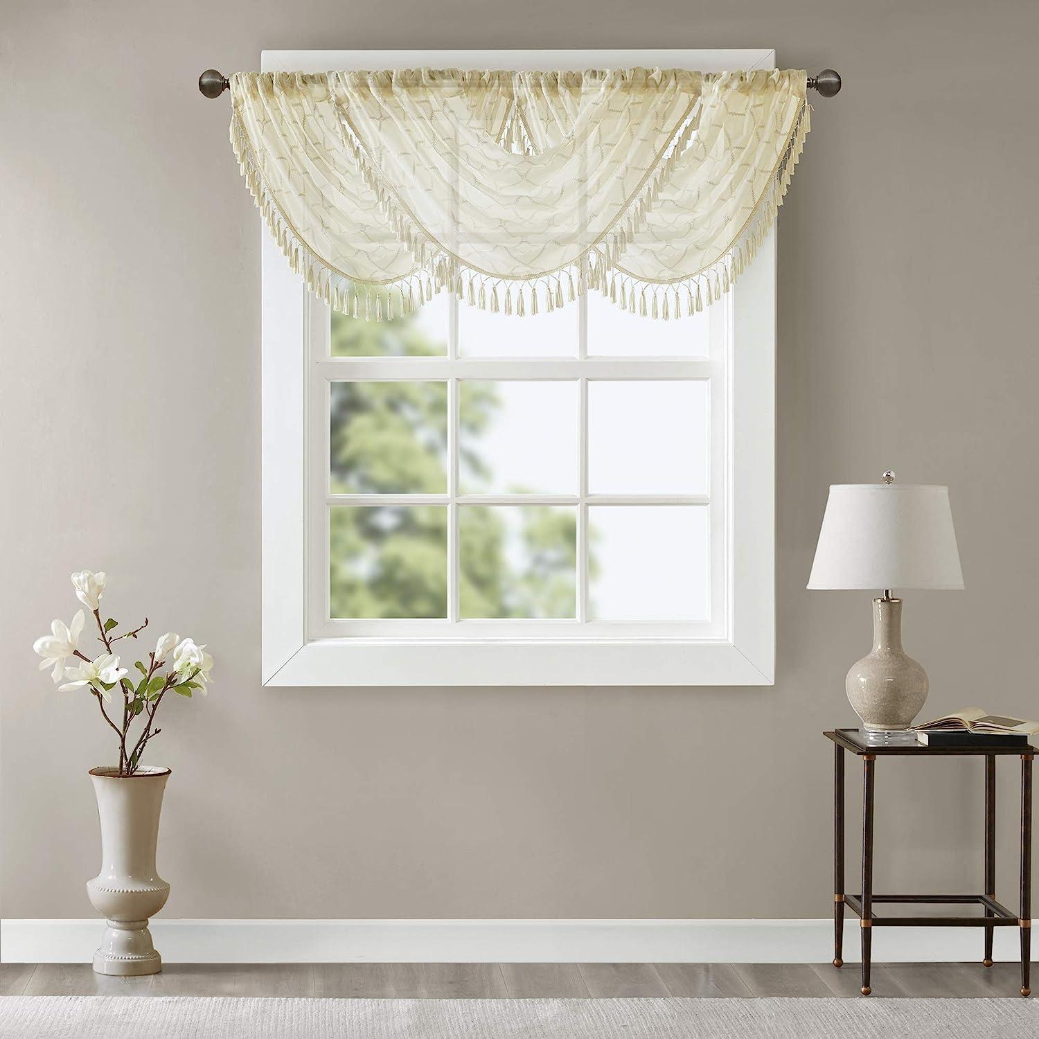 Madison Park Irina Diamond Sheer Embroidered Single Waterfall Valance