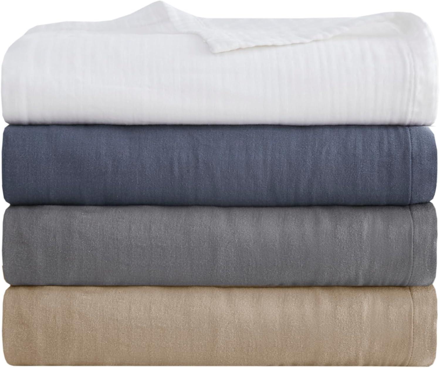 Madison Park Gauze 100% Cotton Lightweight Soft Cotton Blanket, Full/Queen Blanket in Tan