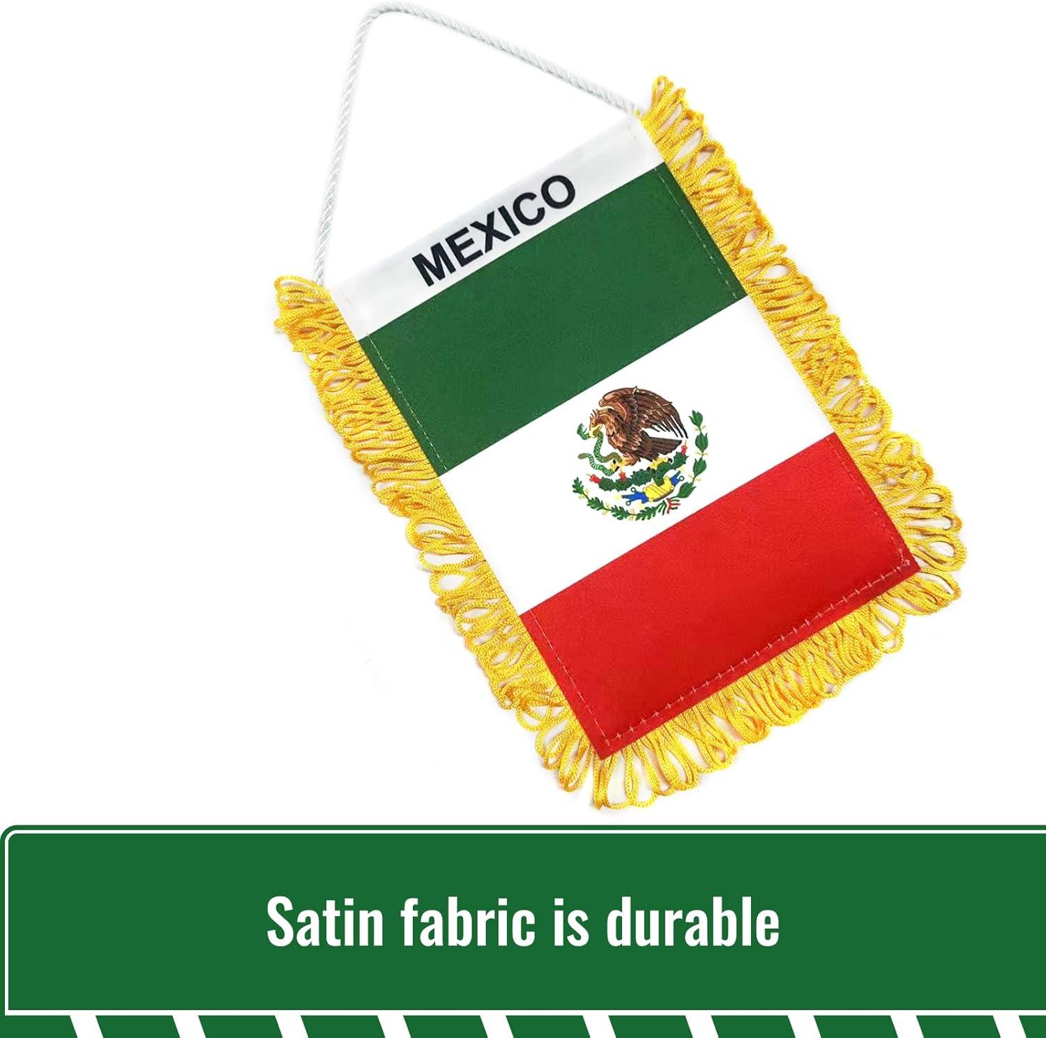 Anley 4 x 6 Inch Mexico Window Hanging Flag - Fringed Mexican Mini Banner Double Sided