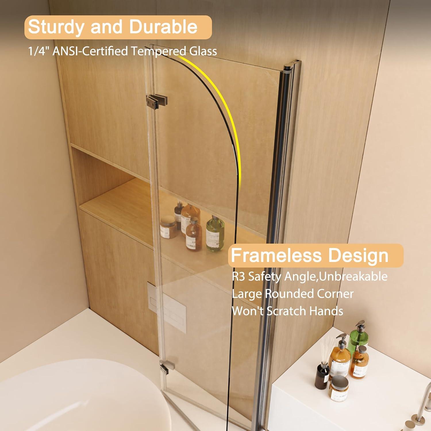 LILI 31"W x 55"H Frameless Folding Pivot Shower Tub Door Reversible Installation LI55675LL