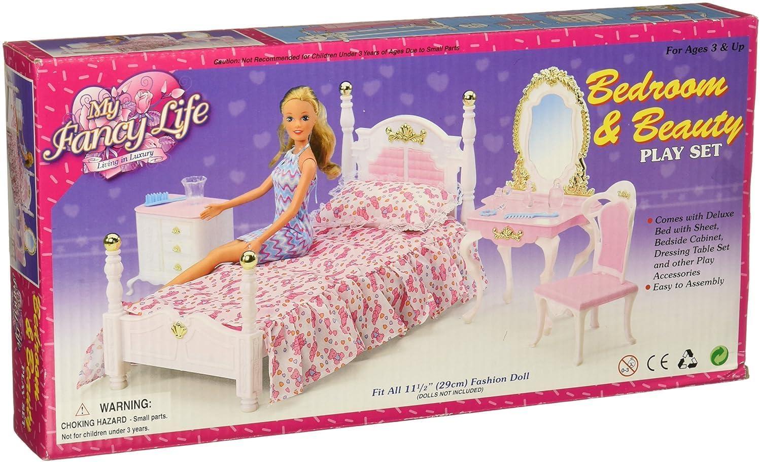 My Fancy Life Barbie Size Dollhouse Furniture Bed Room & Beauty Play Set