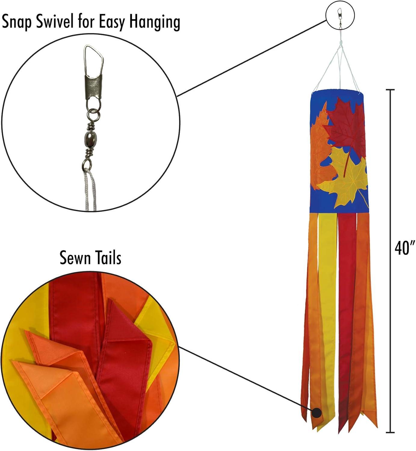 40-Inch Multicolor Fall Leaves Windsock with Coordinated Tails