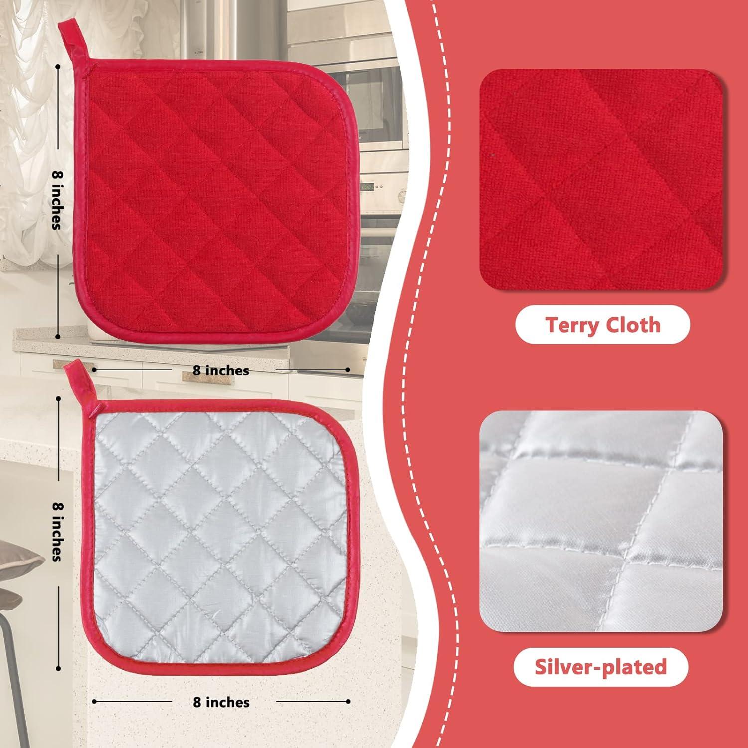 4 Pack Pot Holders for Kitchen Heat Resistant Pot Holders Sets Oven Hot Pads Terry Cloth Pot Holders for Cooking Baking