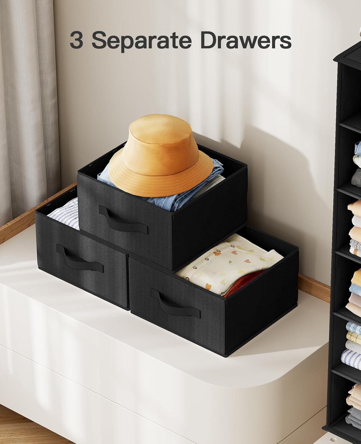 Rebrilliant Hanging Closet Organizer 6-Shelf with 3 Removable Drawers & Side Pockets