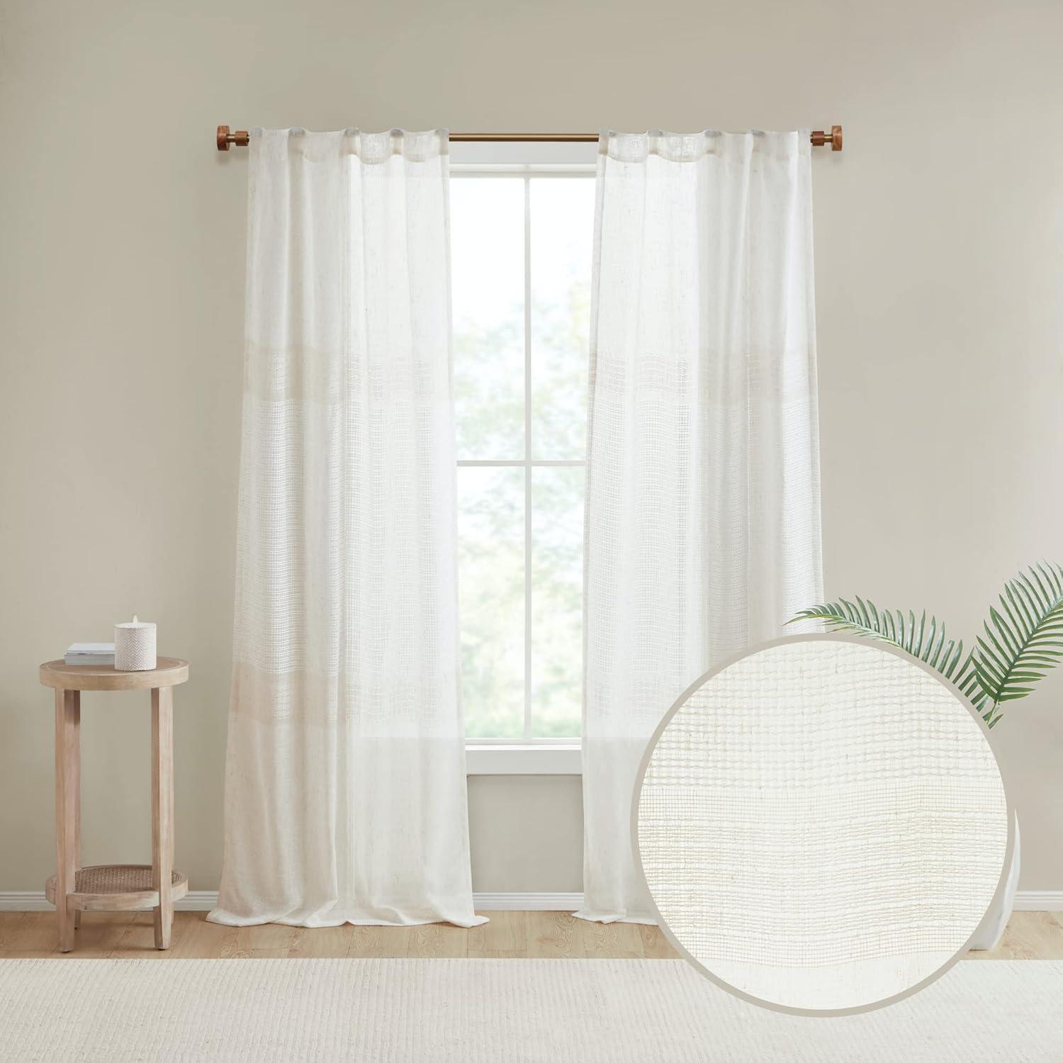 Madison Park Aida Ivory Yarn Dye Sheer Thermal Rod Pocket Curtain Panels 37x84" (Set of 2)