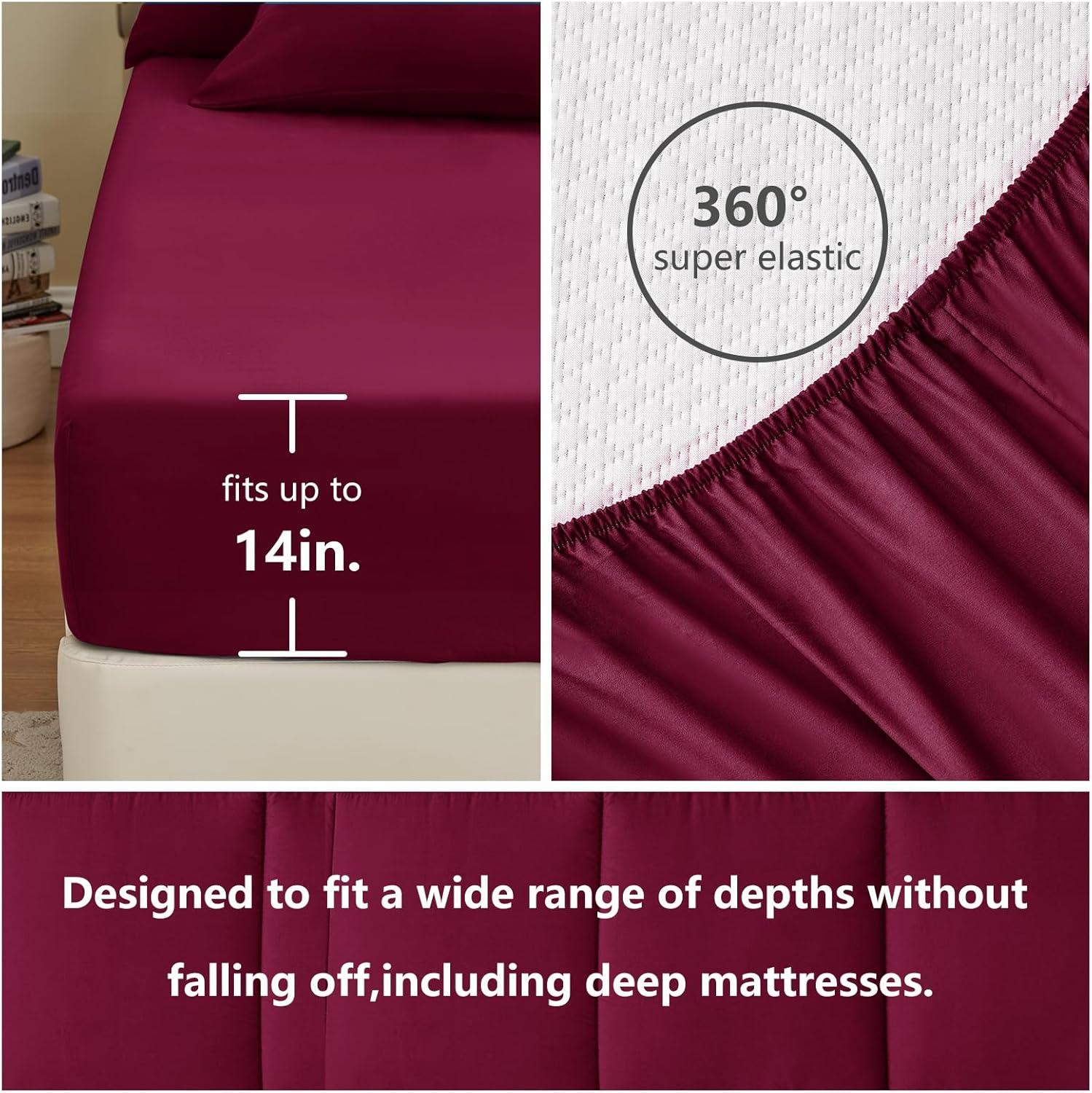 CozyLux Burgundy Comforter Set Queen 7 Pieces Red Comforter Set Queen Bedding Sets Maroon Wine with All Season Quilted Comforter, Flat Sheet, Fitted Sheet, Pillowcases