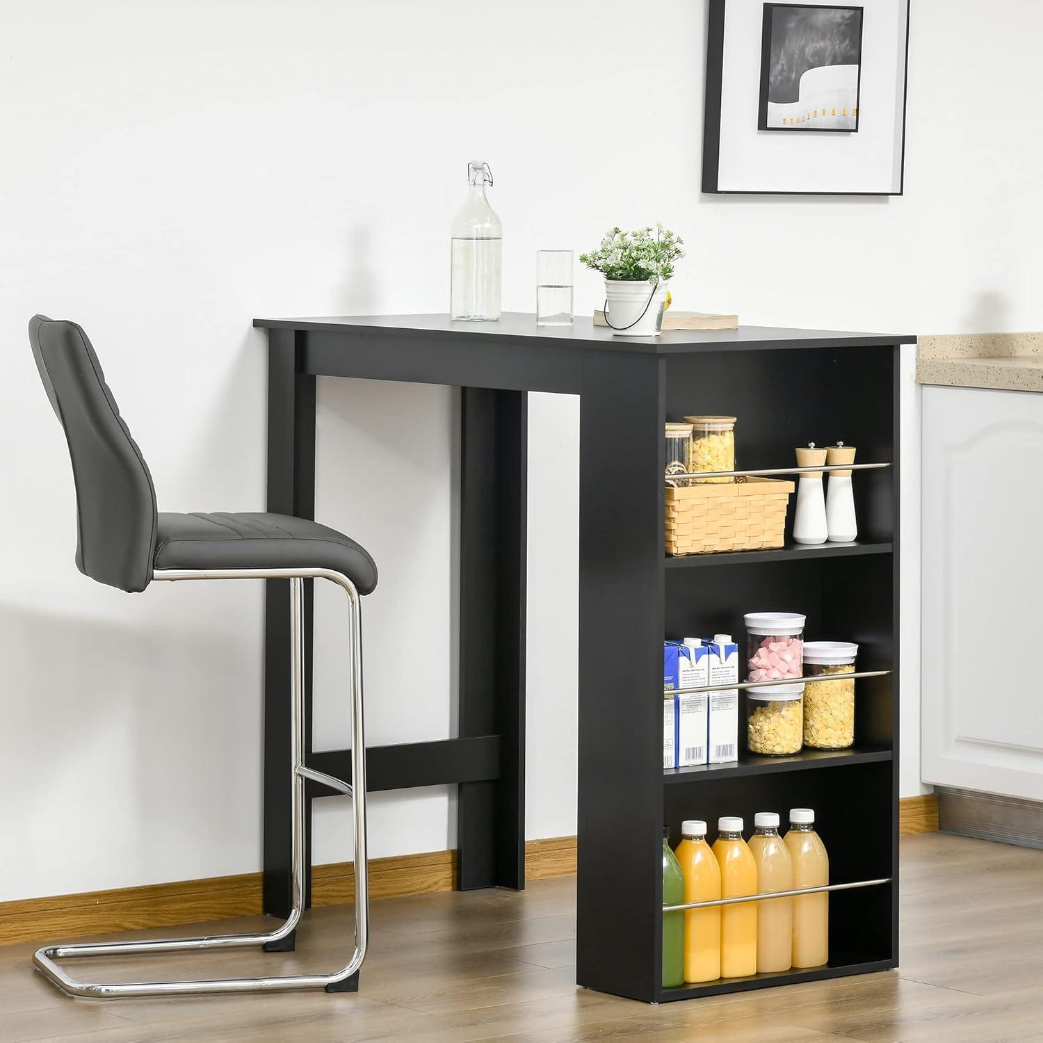 HOMCOM Modern Bar Table Counter Height Dining Table with 3 Storage Shelves for Kitchen, Dining Room, Living Room, Black