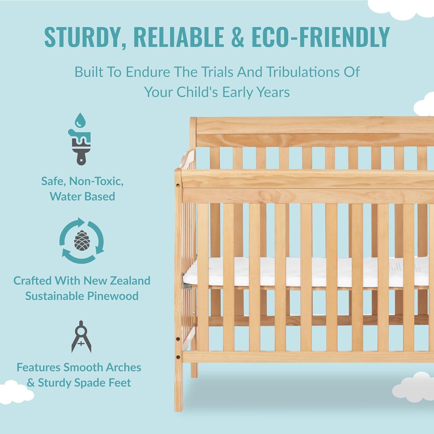 Dream On Me Jayden 4-in-1 Convertible Mini Crib with Changer Natural