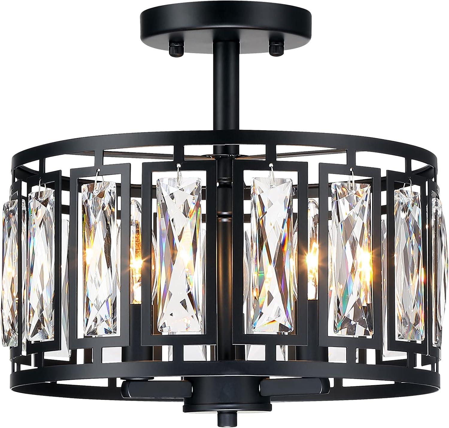 Mercer41 Kyersten 12" 3-Light Crystal Semi Flush Mount
