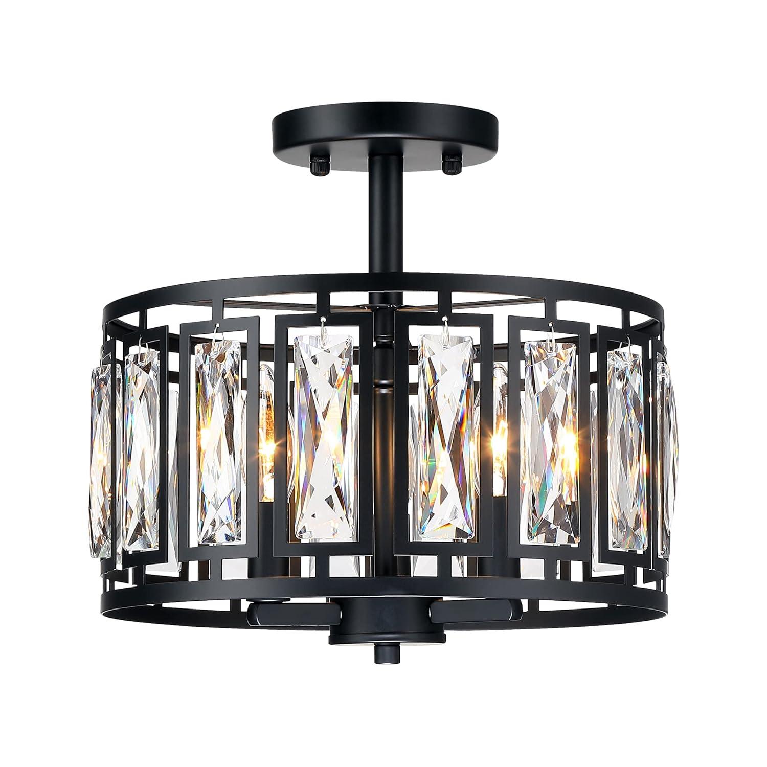 Mercer41 Kyersten 12" 3-Light Crystal Semi Flush Mount