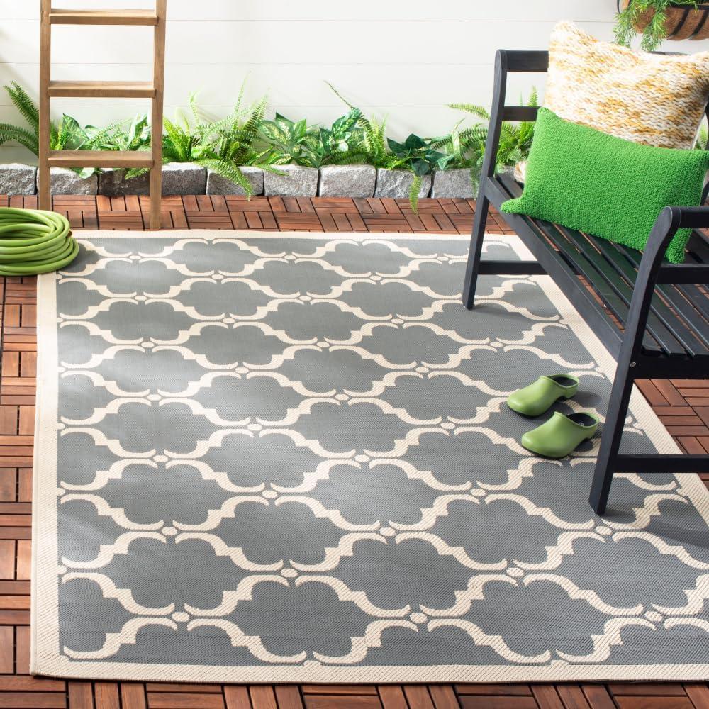 SAFAVIEH Courtyard Estelle Geometric Indoor/Outdoor Area Rug, Anthracite/Beige, 5'3" x 7'7"