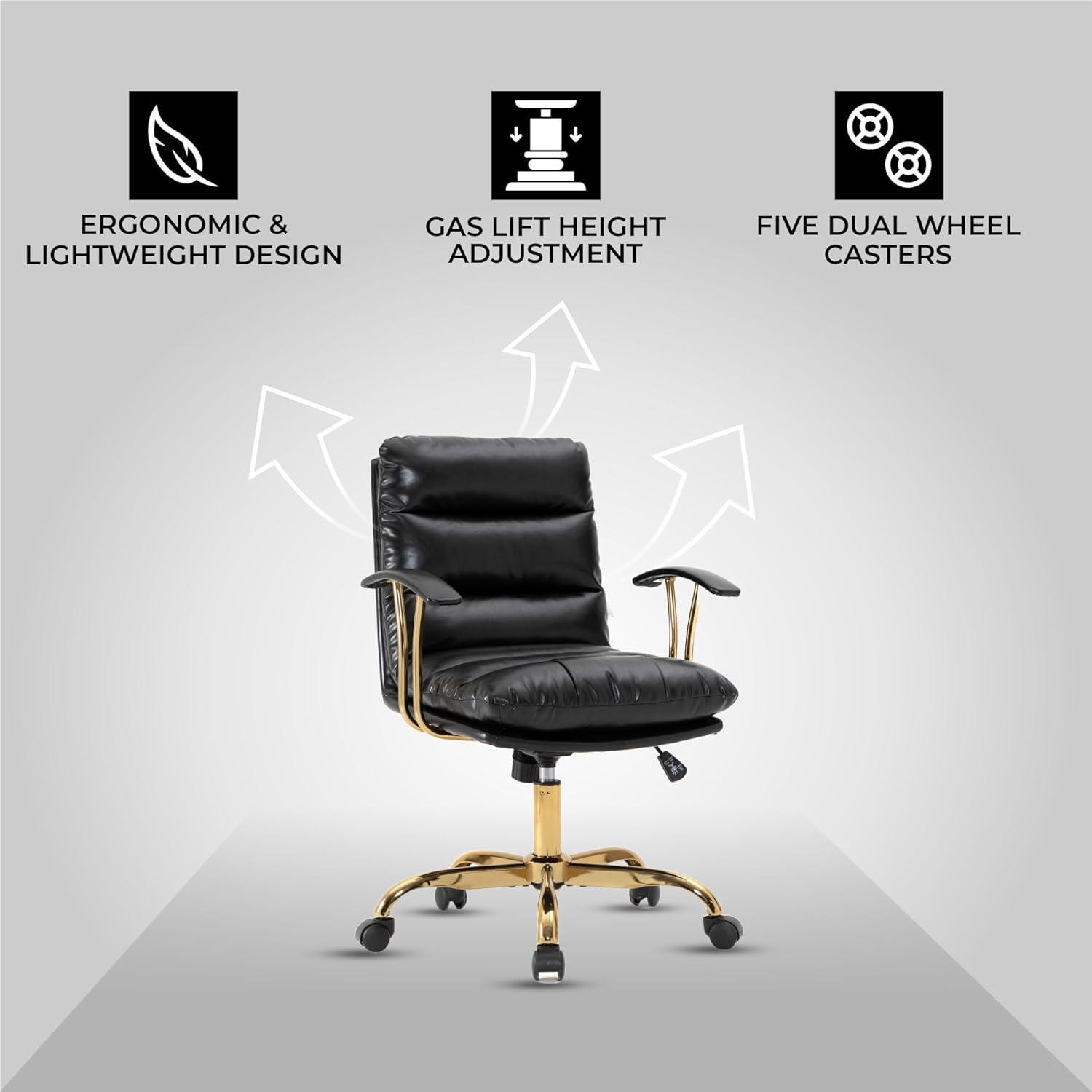 LeisureMod Regina Single Ergonomic Padded Leather Lumbar Support Adjustable Height Swivel Executive Office Chair with Gold Steel Frame