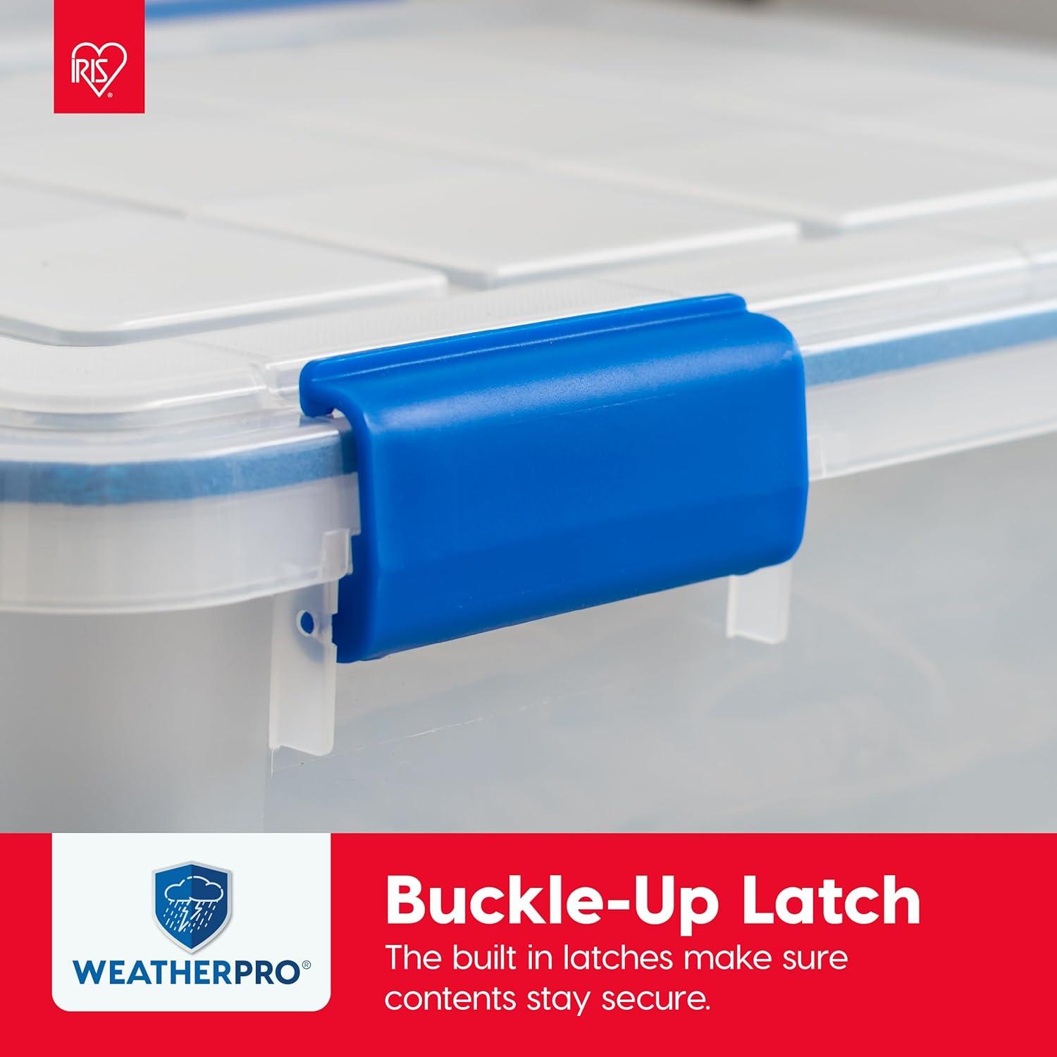 IRIS USA WeatherPro 16 Qt Storage Bins with Lids, 3 Pack, BPA-Free Plastic Gasket Box with Tight Latch and Seal, Stackable Nestable Tote Tub - Clear/Blue