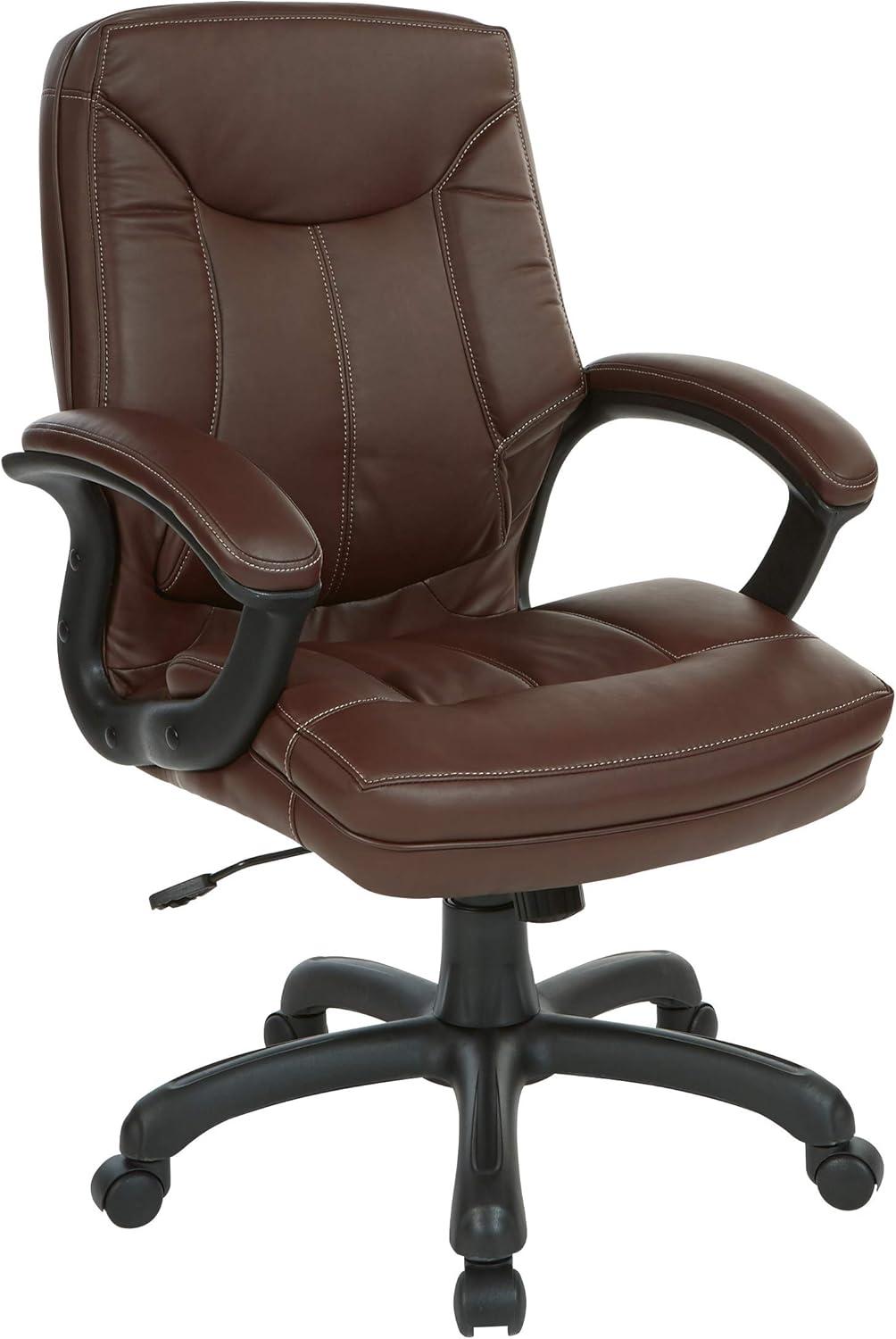 Executive Mid Back Chocolate Faux Leather Chair with Contrast Stitching