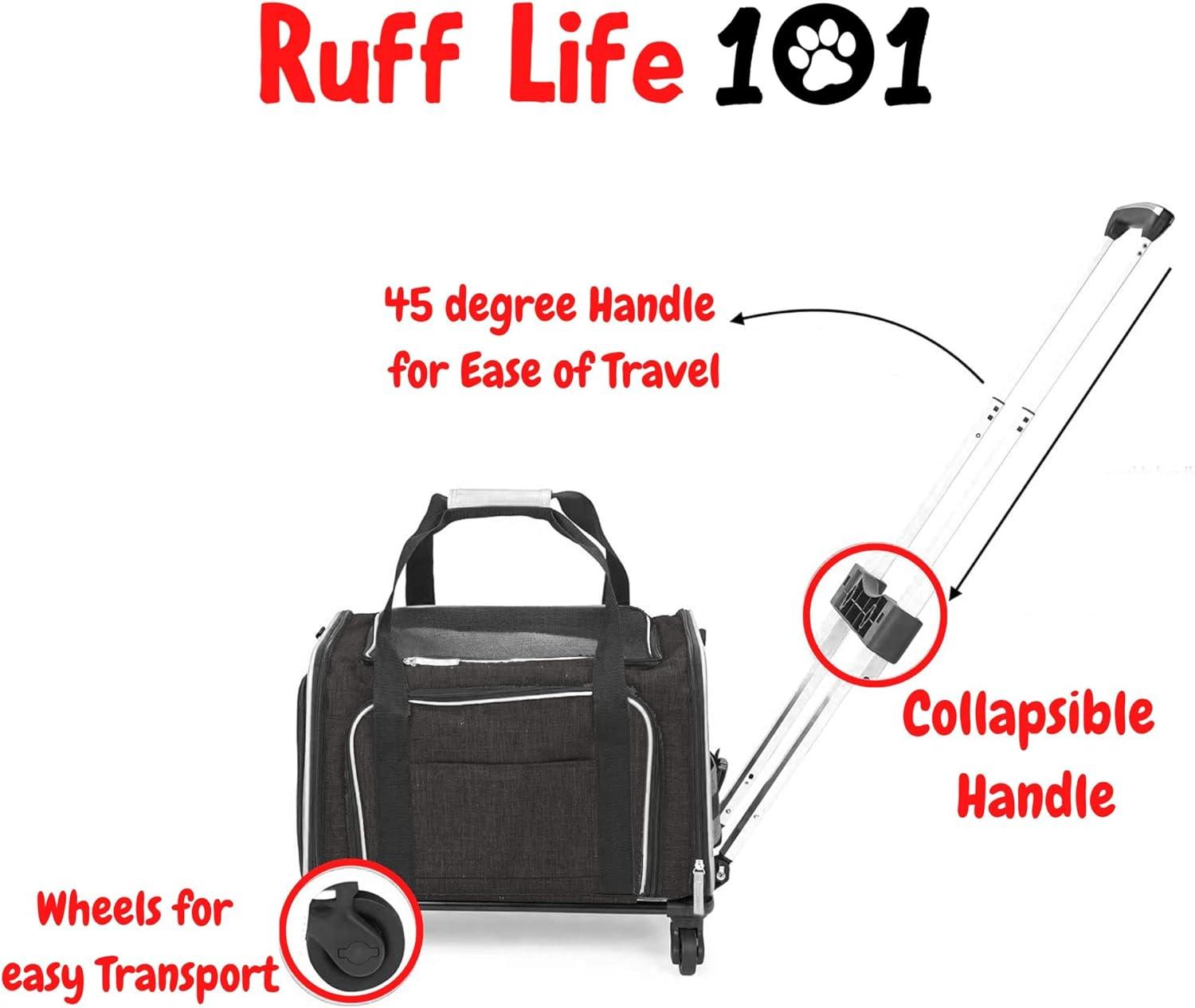 Ruff Life Airline Approved Expandable Premium Pet Carrier on Wheels- Two Sided Expandable Rolling Carrier- Designed for Dogs & Cats- Extra Spacious Soft Lined Carrier! - Pink