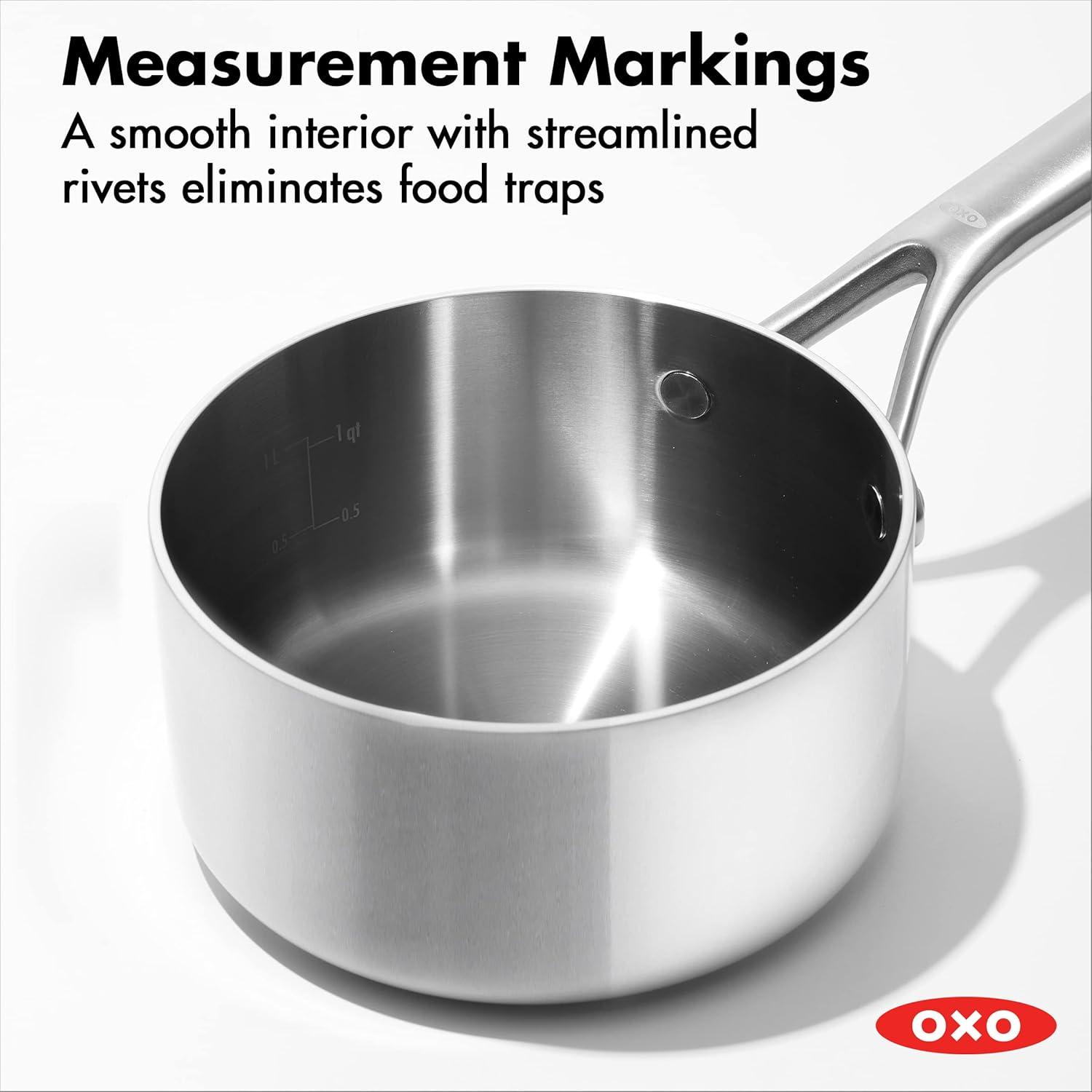 OXO Mira 3-Ply Stainless Steel Saucepan Set, 1.6 Qt And 3.25 Qt