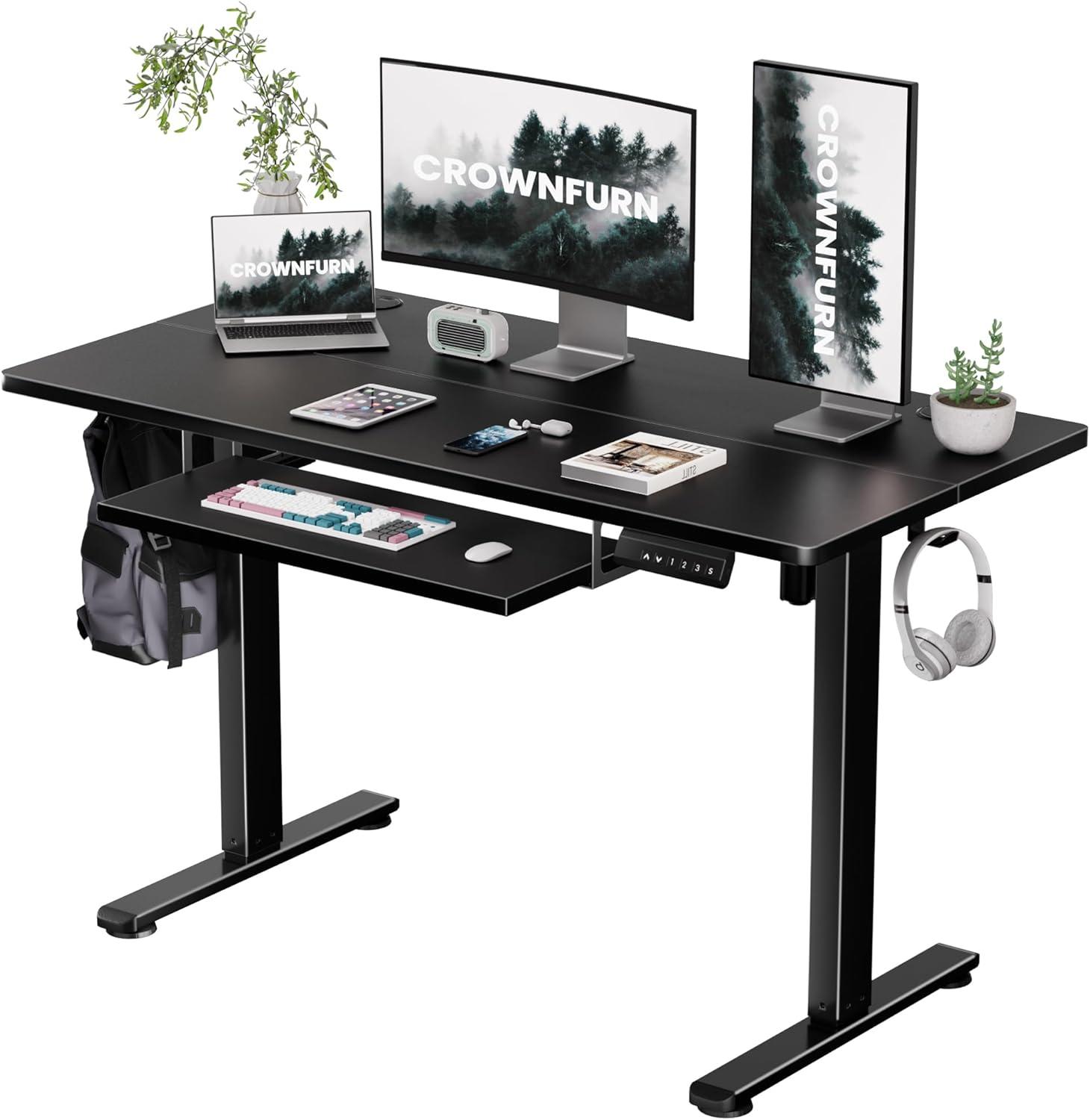 Black Adjustable Height Standing Desk with Keyboard Tray