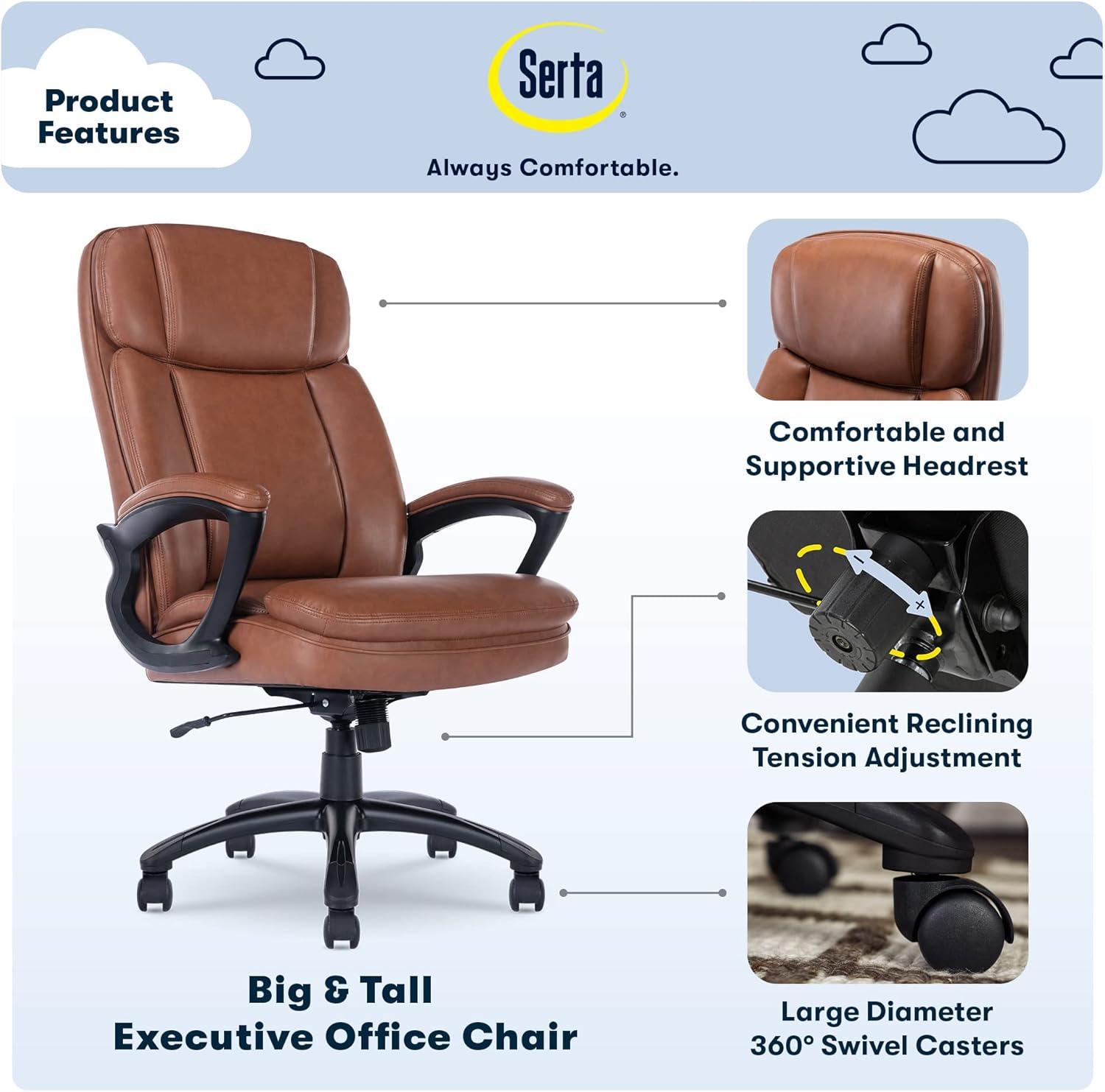 Serta Fairbanks Big and Tall High Back Executive Office and Gaming Chair with Layered Body Pillows