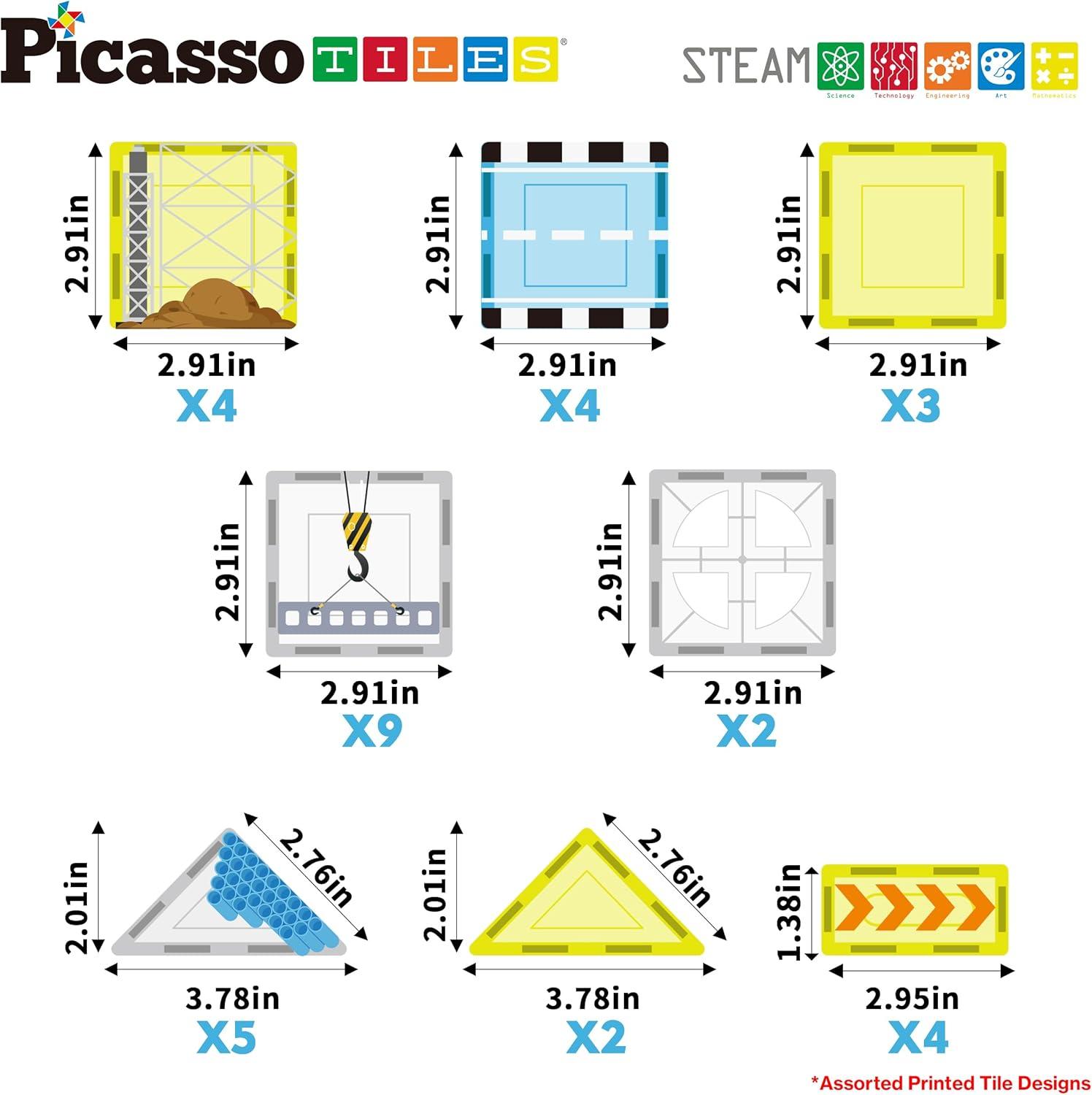 Picasso-TILES 45 PC Construction Themed, Magnetic Tiles, Magnetic Building Blocks for Kids, Magnet for Kids 3+