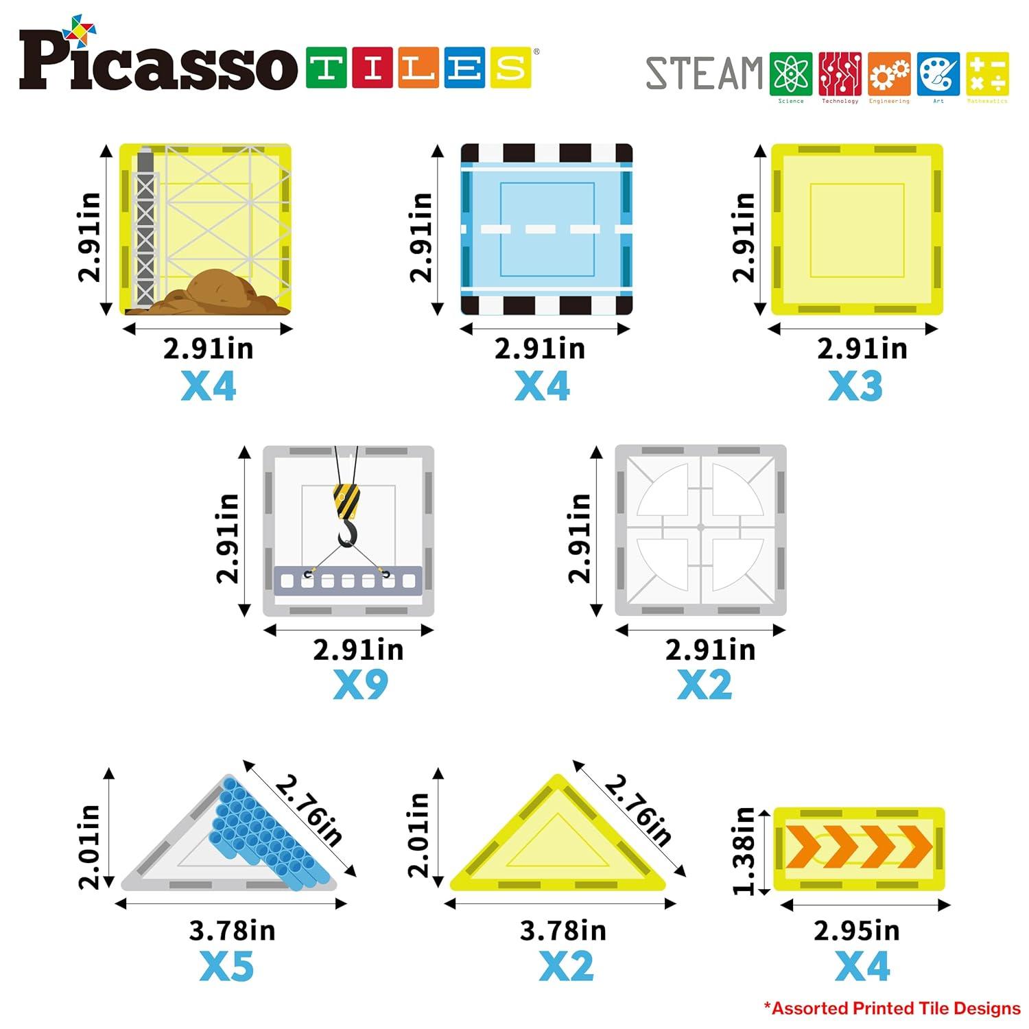 Picasso-TILES 45 PC Construction Themed, Magnetic Tiles, Magnetic Building Blocks for Kids, Magnet for Kids 3+