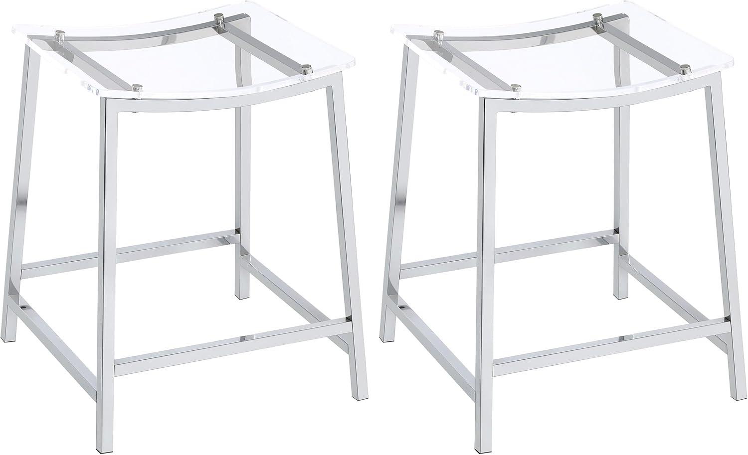 Coaster Set of 2 Jovani Modern Acrylic Backless Counter Height Barstools Clear/Chrome