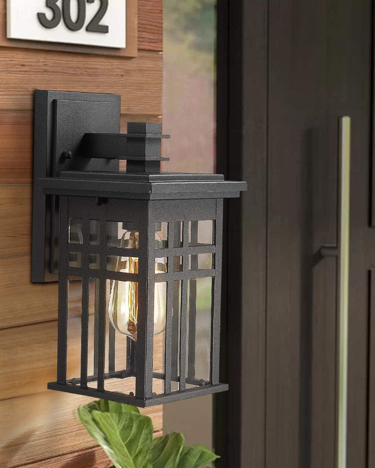 zeyu 2 Pack Outdoor Wall Sconce, Exterior Wall Mount Light in Black Finish with Clear Glass Shade, 20068B1-2PK