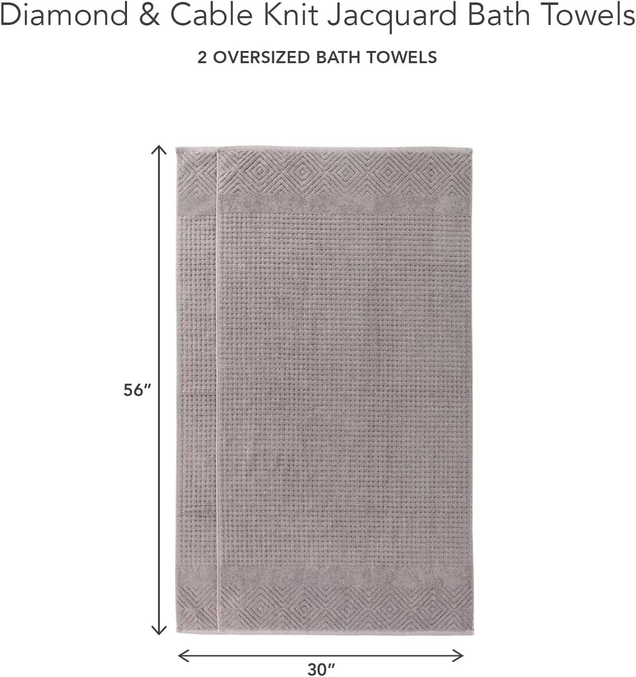 Texere 100% Organic Cotton Diamond Jacquard 700 GSM Luxury Bath Towel Sets - Ultra Soft and Absorbent Hotel and Spa Quality (Diamond, Cathedral Gray, 2 Bath & 2 Hand Towels)