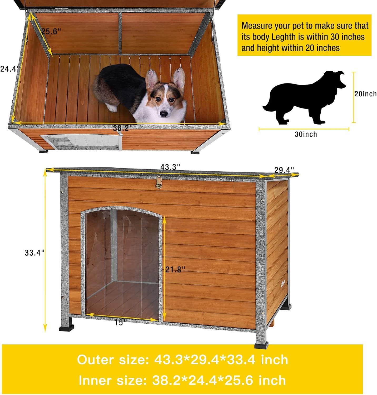 Medium Brown Wooden Dog House with Iron Frame