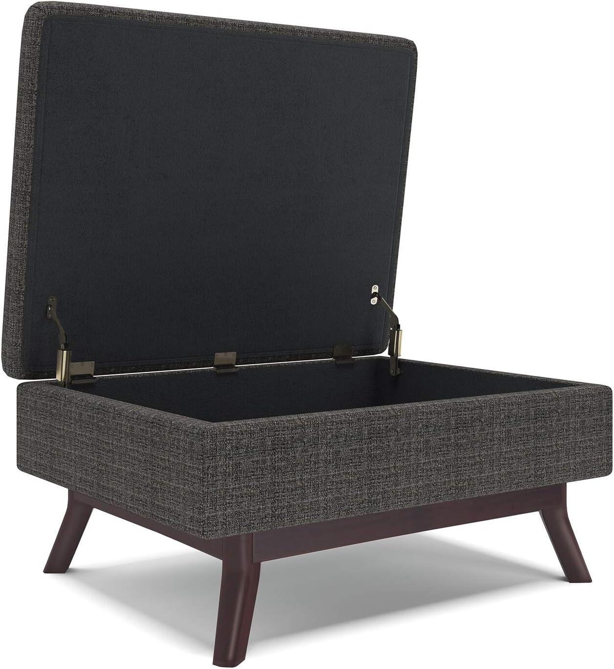 Simpli Home Owen 34"W Upholstered Coffee Table Storage Ottoman with Lift Top and Solid Wood Legs