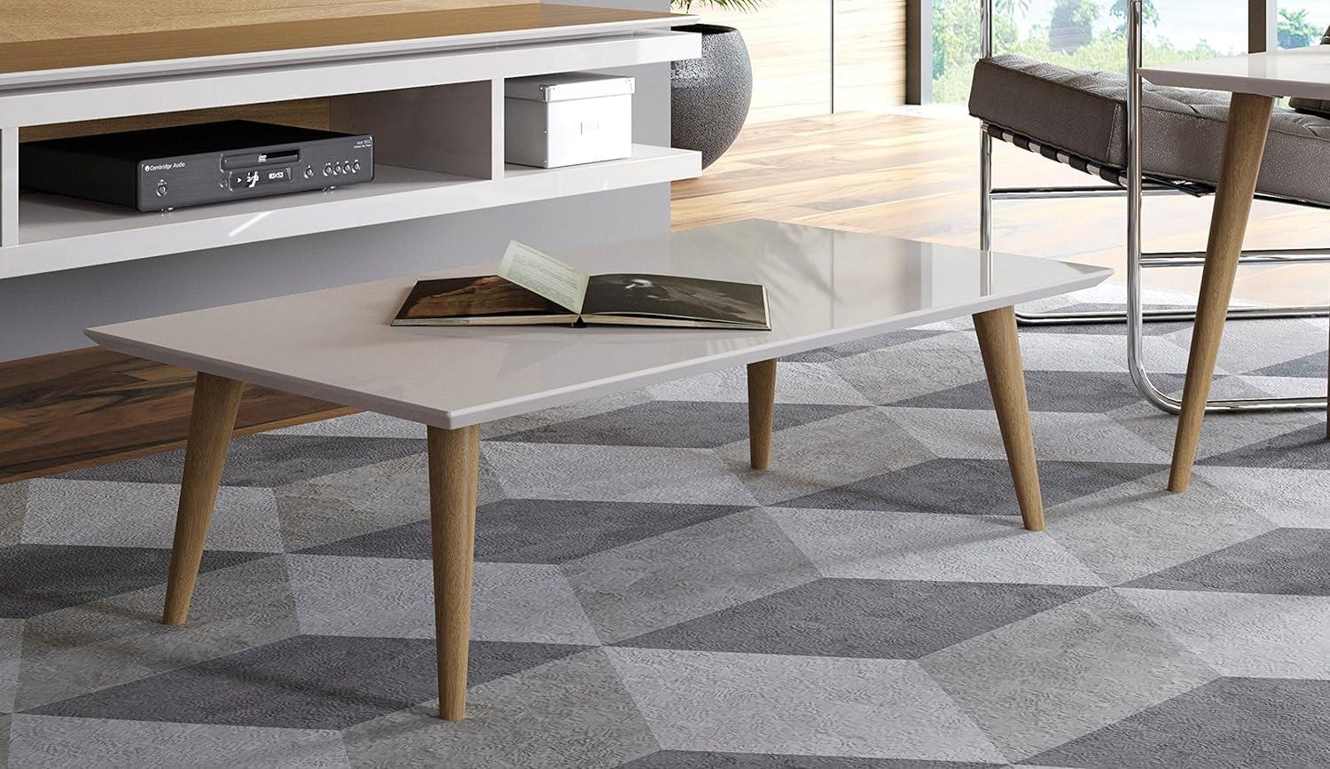 11.81" Utopia High Rectangle Coffee Table with Splayed Legs Off-White - Manhattan Comfort: Mid-Century Modern, MDF, Glossy Finish