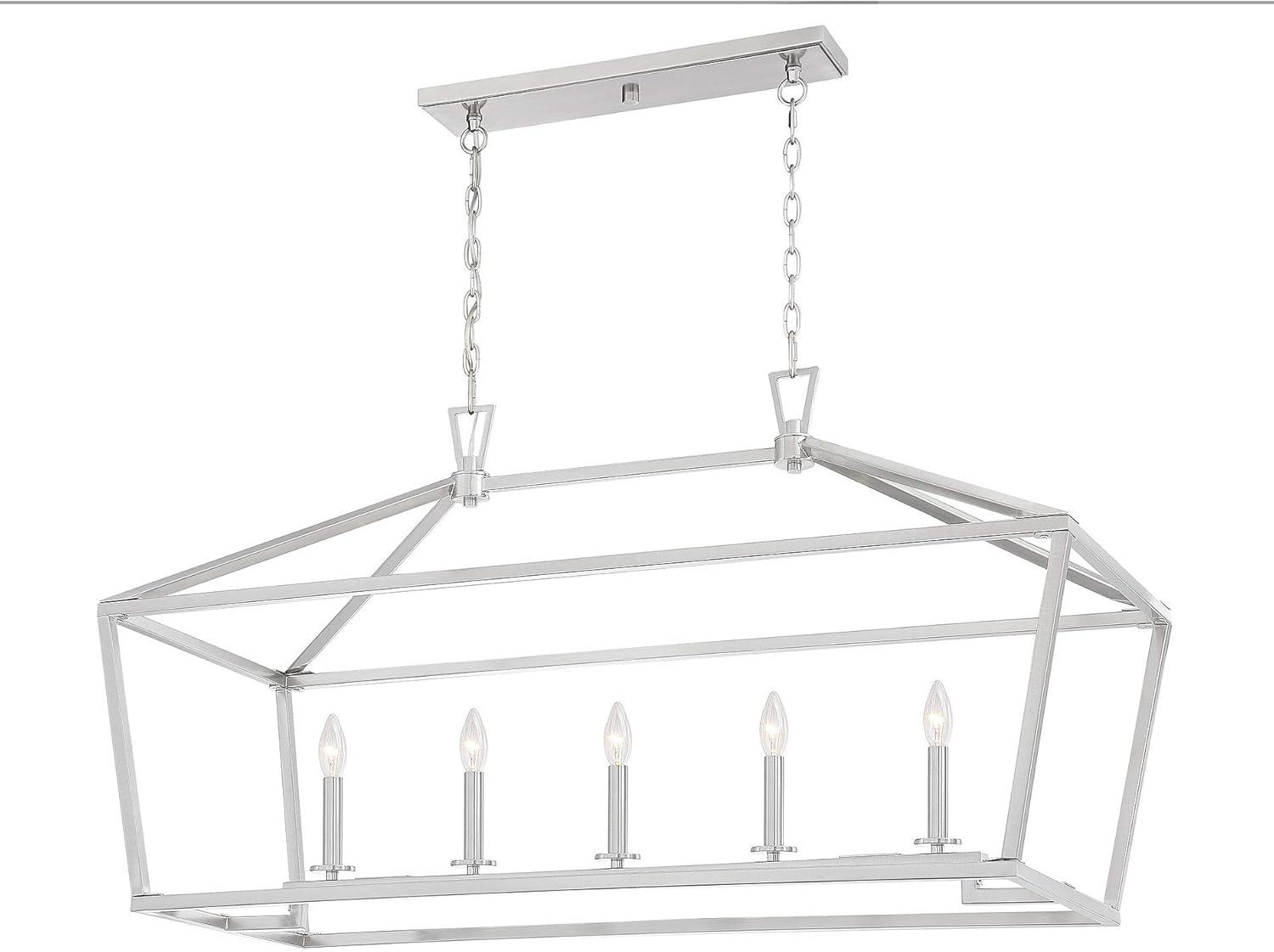 Satin Nickel 5-Light Linear Chandelier with Open Lantern Design