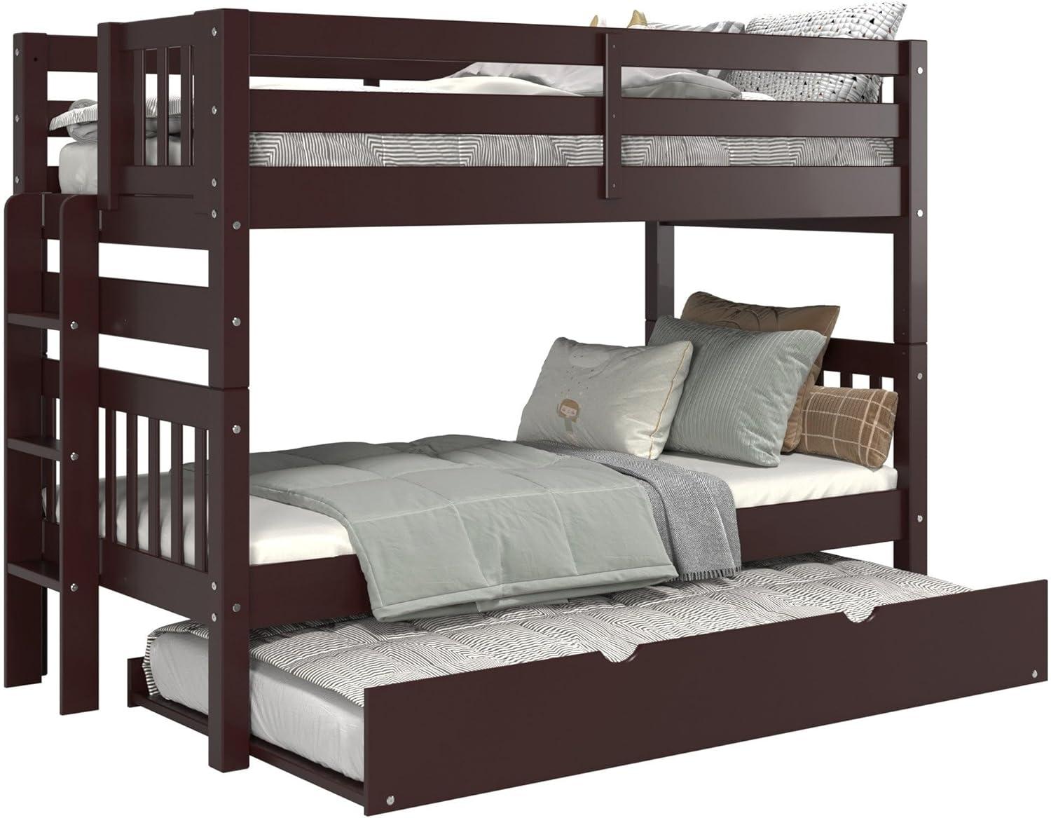 Bedz King Bunk Beds Twin over Twin Mission Style with End Ladder and a Twin Trundle, White