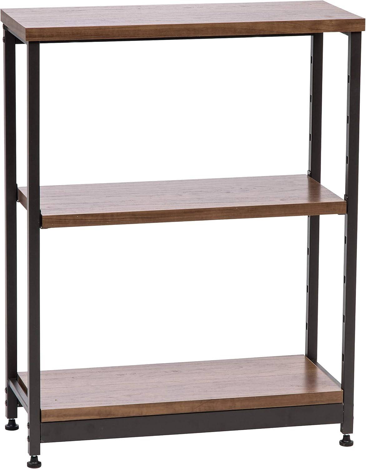 Adjustable Dark Brown Wood and Metal 3-Tier Shelf