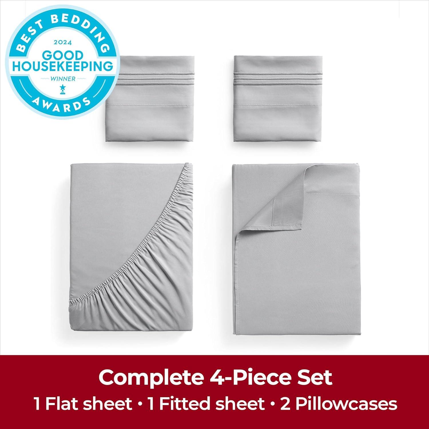 Light Gray Chevron Deep Pocket Queen Microfiber Sheet Set