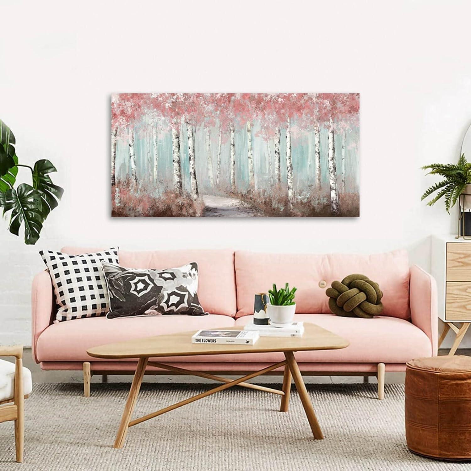 Botanical Wall Art for Girls Room Pink Tree Wall Decor Plant Pictures Wall Art Bedroom Decor for Women Graffiti Wall Paintings Living Room Home Decoration 20"x 40"