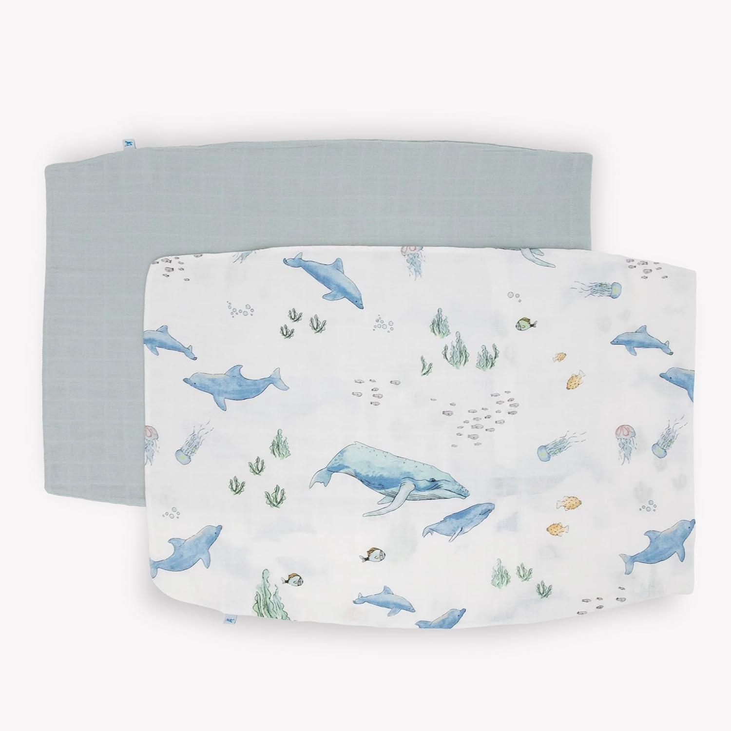 Whale Print Cotton Muslin Pillowcases for Kids, 19” x 27”