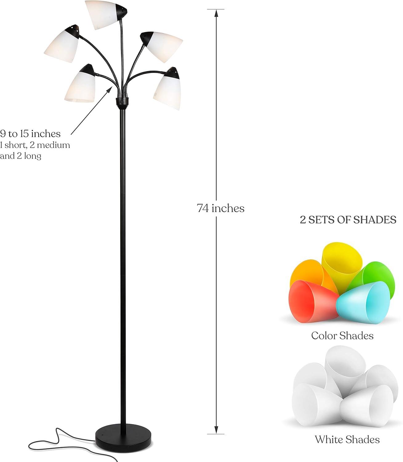 Medusa 74 in. Modern 5-Light Height Adjustable Gooseneck LED Floor Lamp with 5 Cone Shades