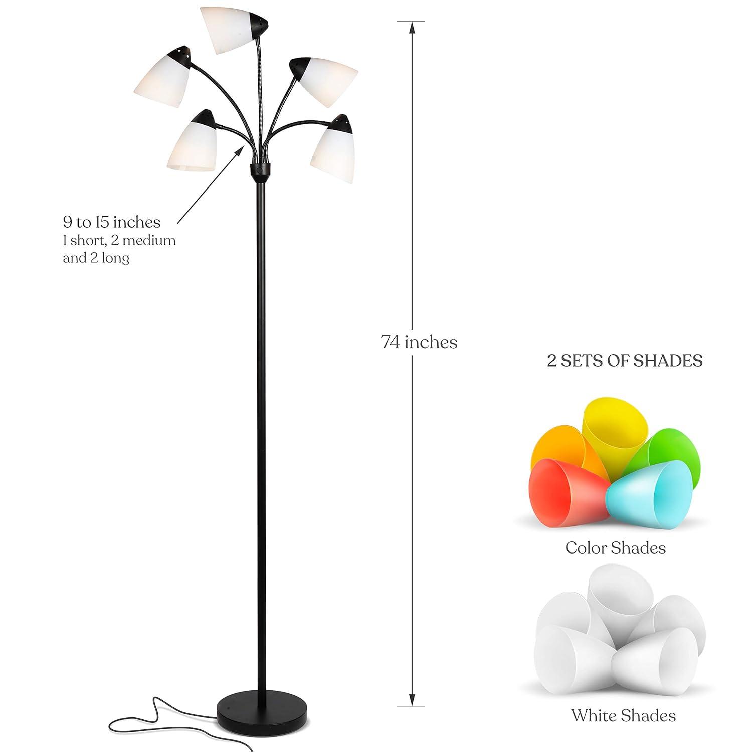 Brightech Medusa 74 in. Modern 5-Light Height Adjustable Gooseneck LED Floor Lamp with 5 Cone Shades