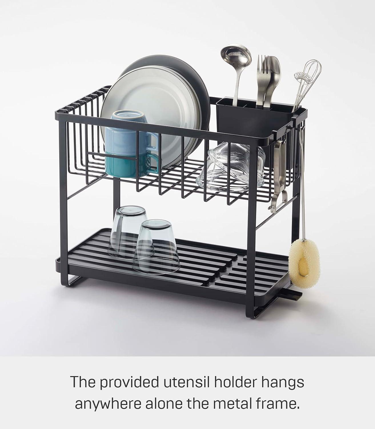 Tower Yamazaki Home Two-Tier Adjustable Dish Drainer Rack, Utensils Holder, Steel, Draining Spout