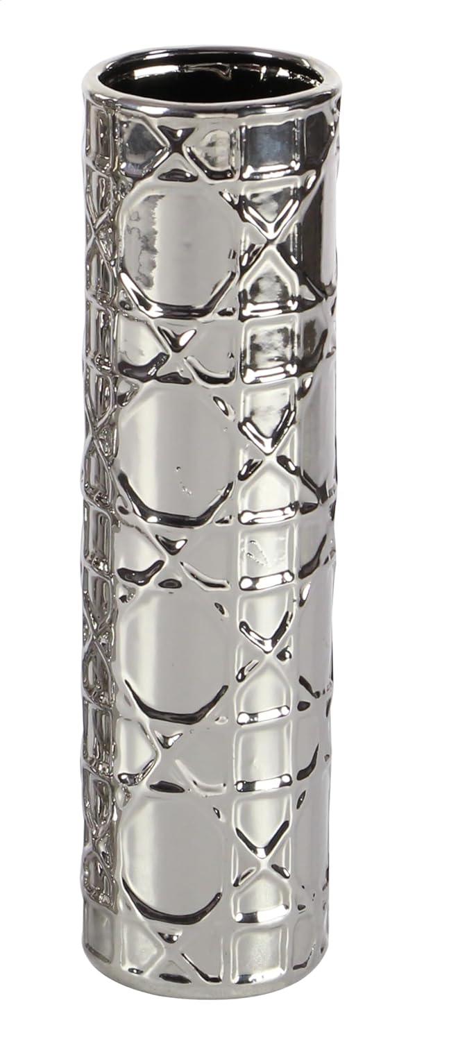 DecMode 4"W, 12"H Silver Ceramic Vase with Varying Patterns, Set of 3