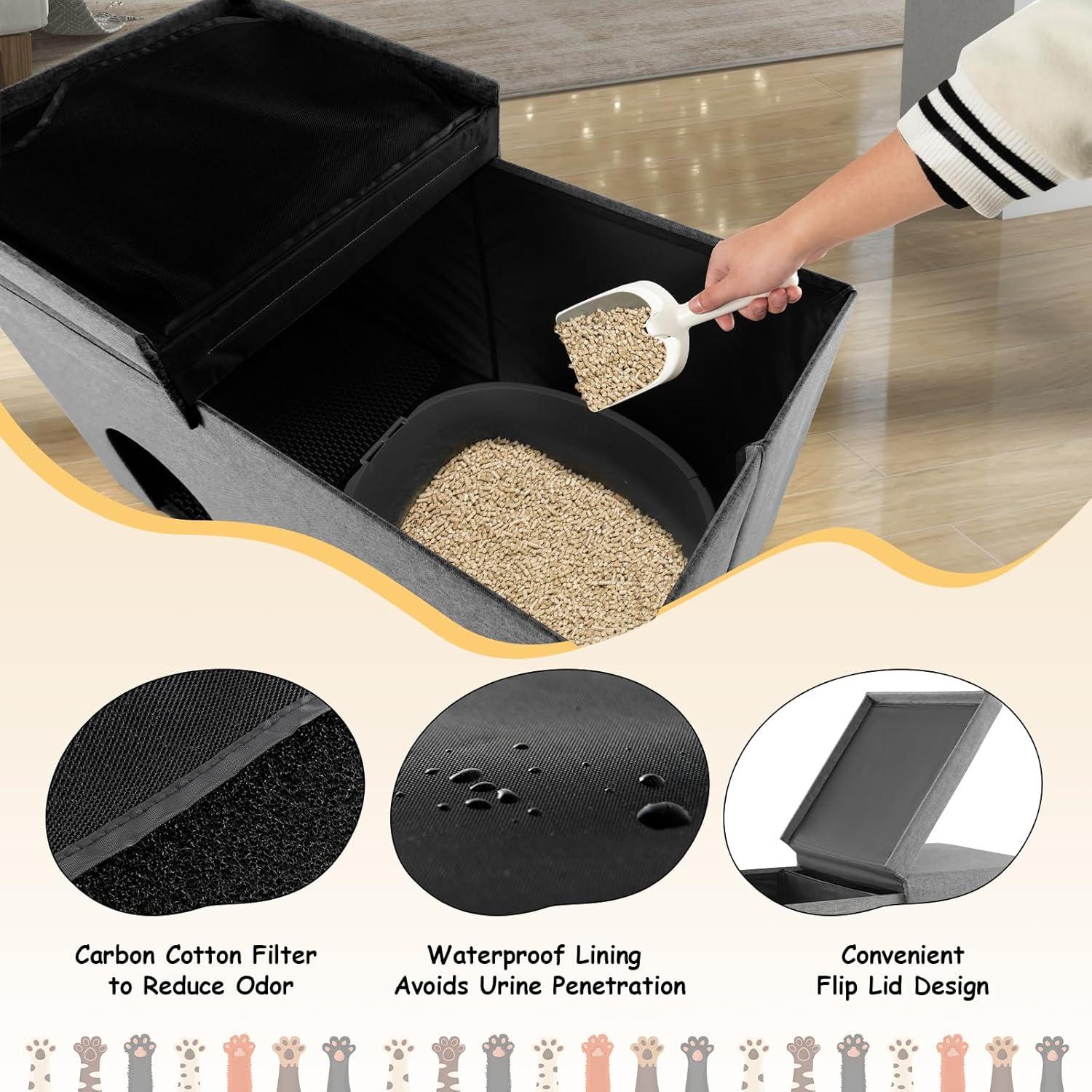 Cat Litter Box Enclosure Hidden Furniture with Urine Proof Litter Mat-Gray, Cat Litter Box Enclosure , Hidden Cat Washroom Furniture, Pet Crate for Living Room, Bedroom, Balcony