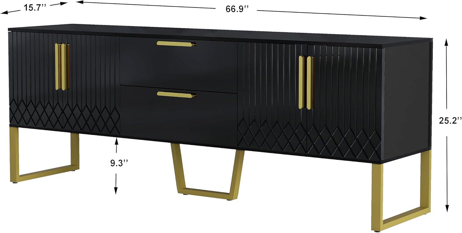 TV Stand for TVs up to 75", Media Entertainment Center with Ample Storage Capacity, Metal Legs and Handles, TV Console with Drawers and Cabinets for Living Room, Black