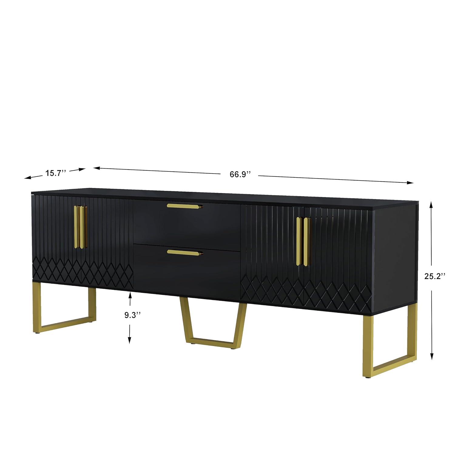 TV Stand for TVs up to 75", Media Entertainment Center with Ample Storage Capacity, Metal Legs and Handles, TV Console with Drawers and Cabinets for Living Room, Black