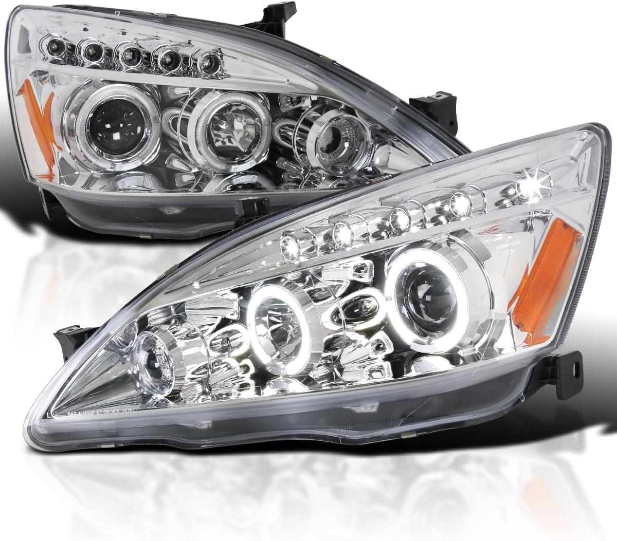 Chrome Housing Clear Lens Dual Halo Projector Headlights with LED