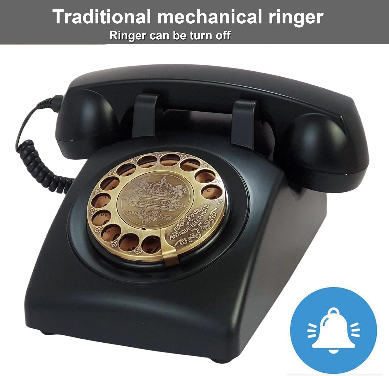 Black and Gold Vintage Rotary Dial Corded Telephone