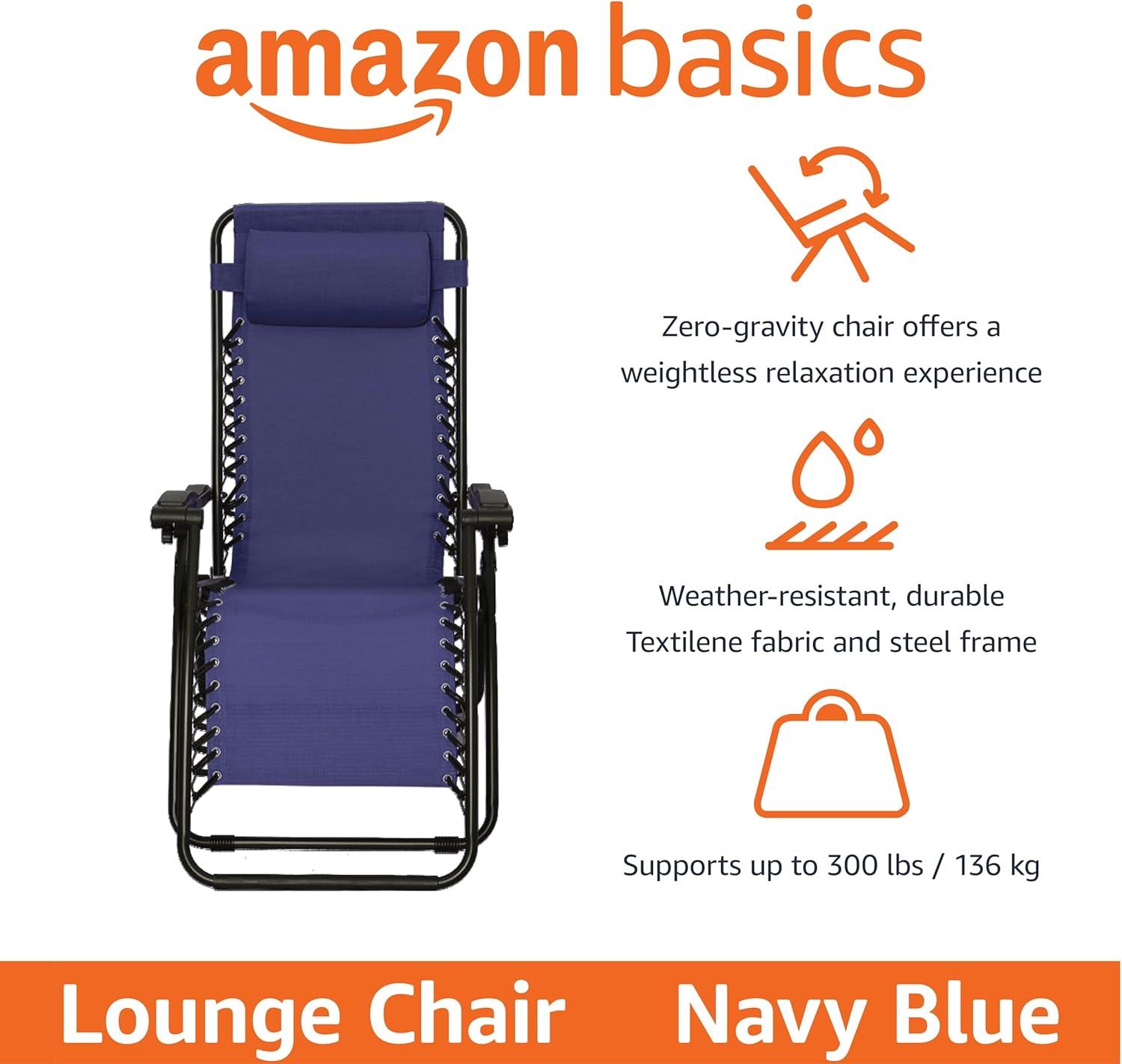 Navy Blue Adjustable Zero Gravity Outdoor Lounger with Cushions