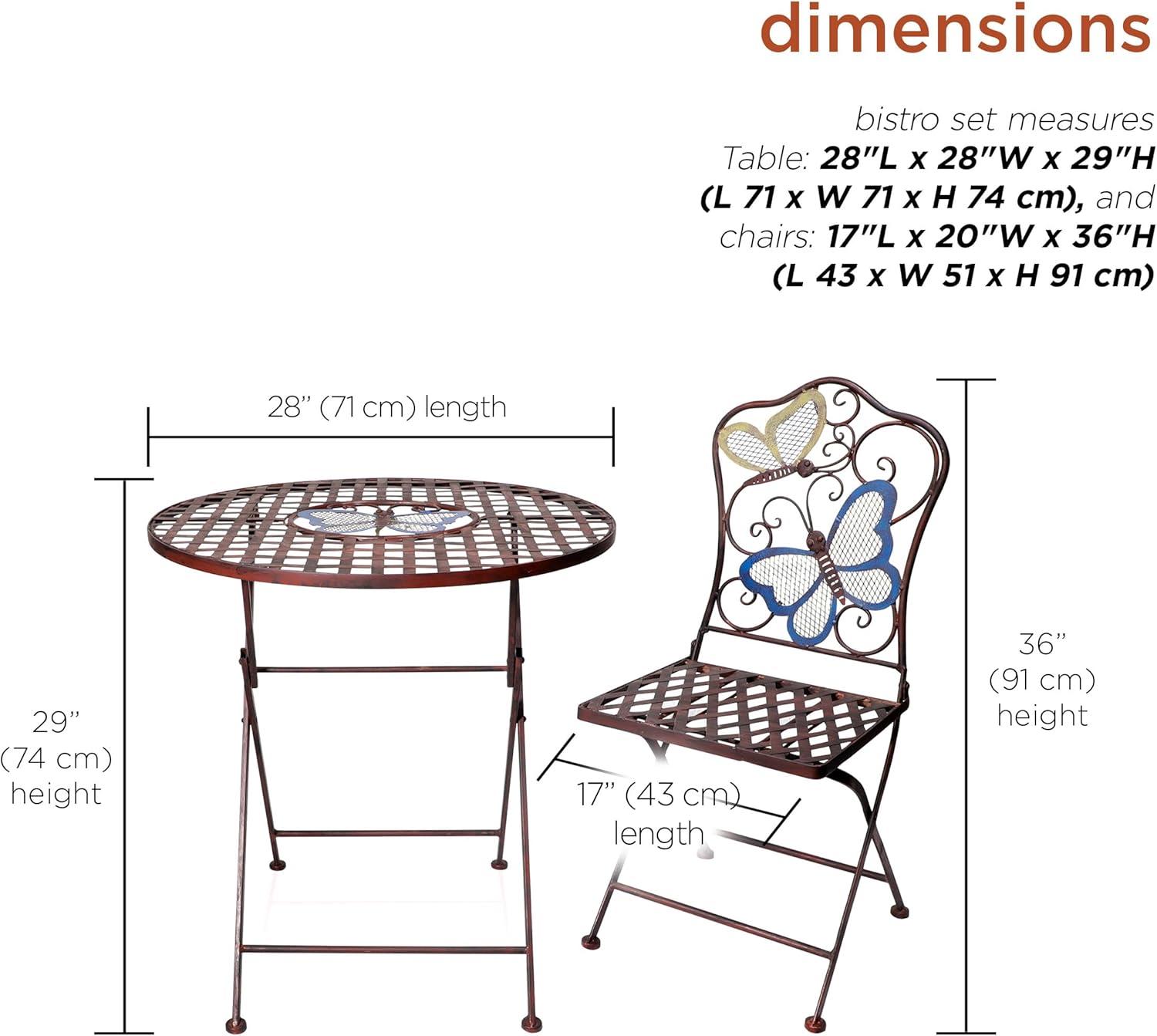 Alpine Corporation Butterfly Outdoor Patio Bistro Set, Metal 3-Piece Set, Bronze