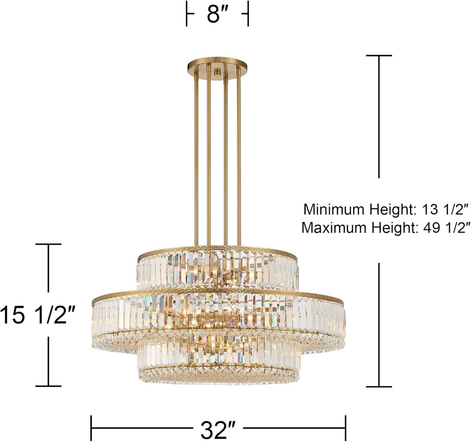 Stiffel Soft Gold Chandelier Lighting 32" Wide Modern 3-Tier Frame Clear Crystal 16-Light Fixture for Dining Room House Entryway