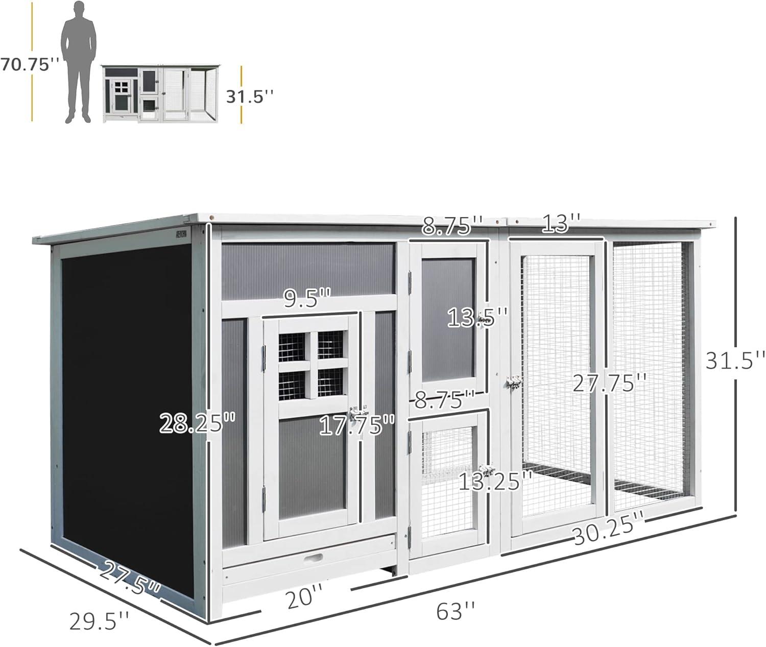 White and Gray Wooden Chicken Coop with Run Box