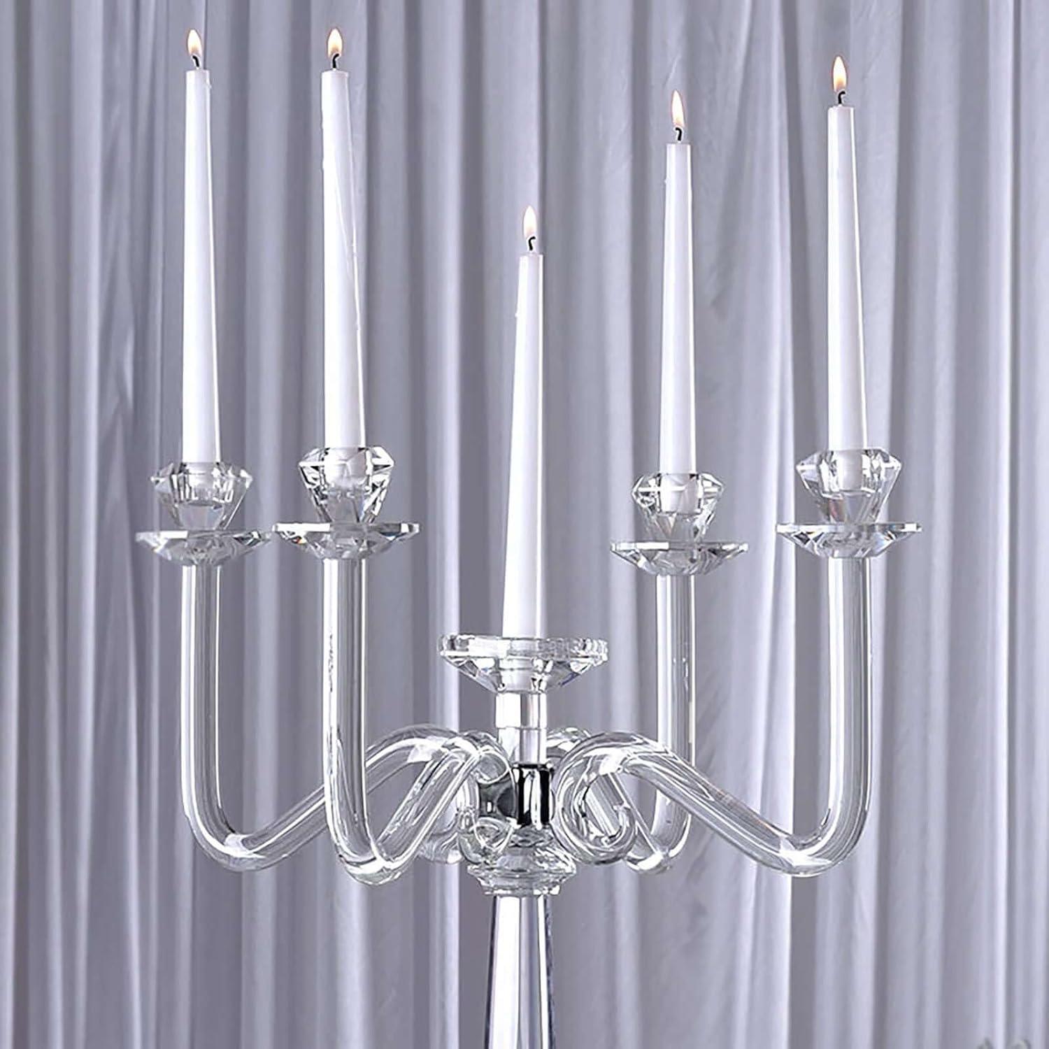 Efavormart 27" Tall Handcrafted Gem Cut 5 Arm Crystal Modern Glass Candelabra Candle Holder Wedding Centerpiece